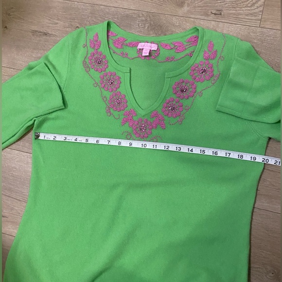 Lilly Pulitzer Cashmere Wool Sweater Green Pink Size XL - Picture 7 of 9
